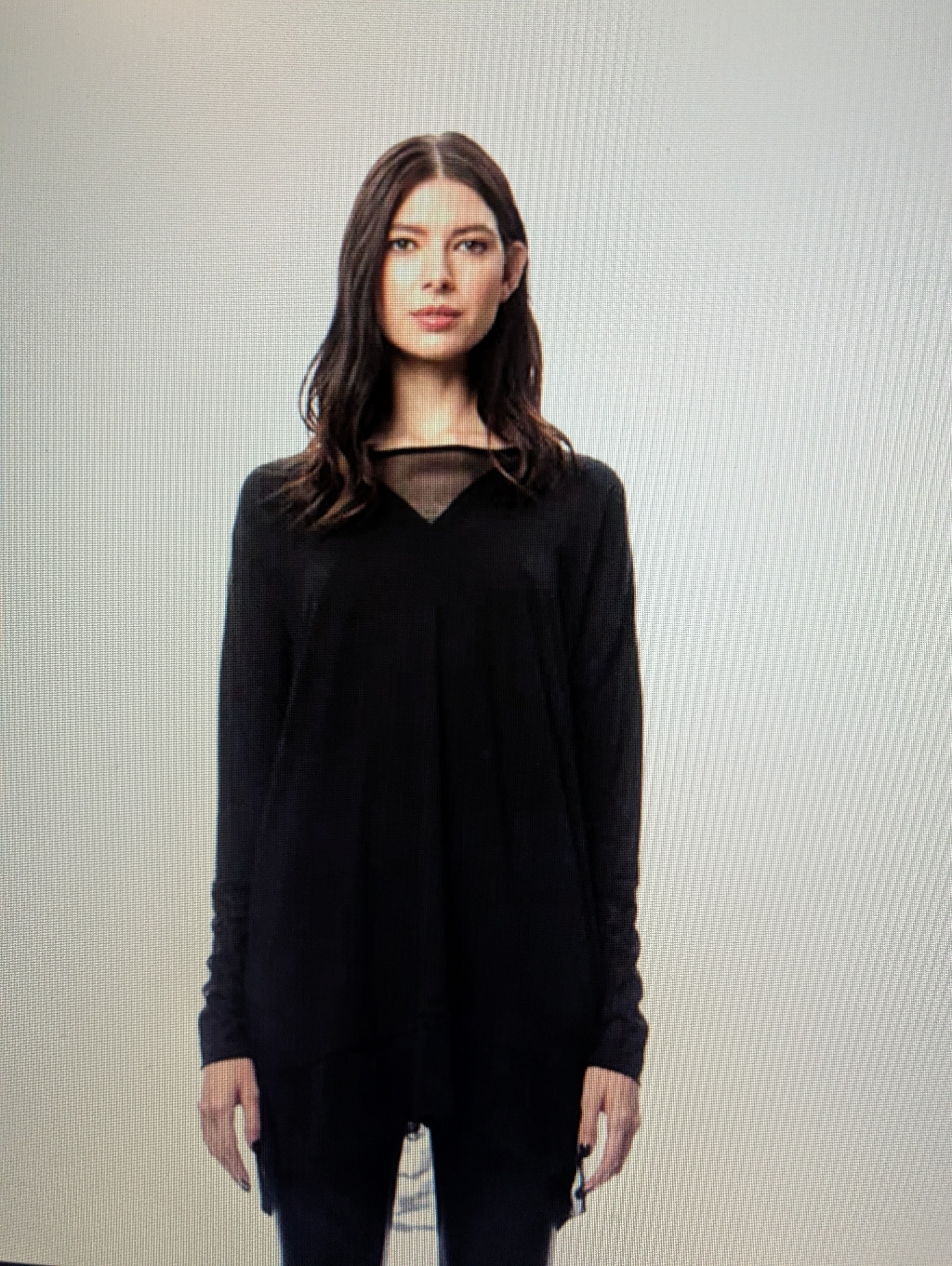 Lucia Draped Mesh V Neck Tunic,S